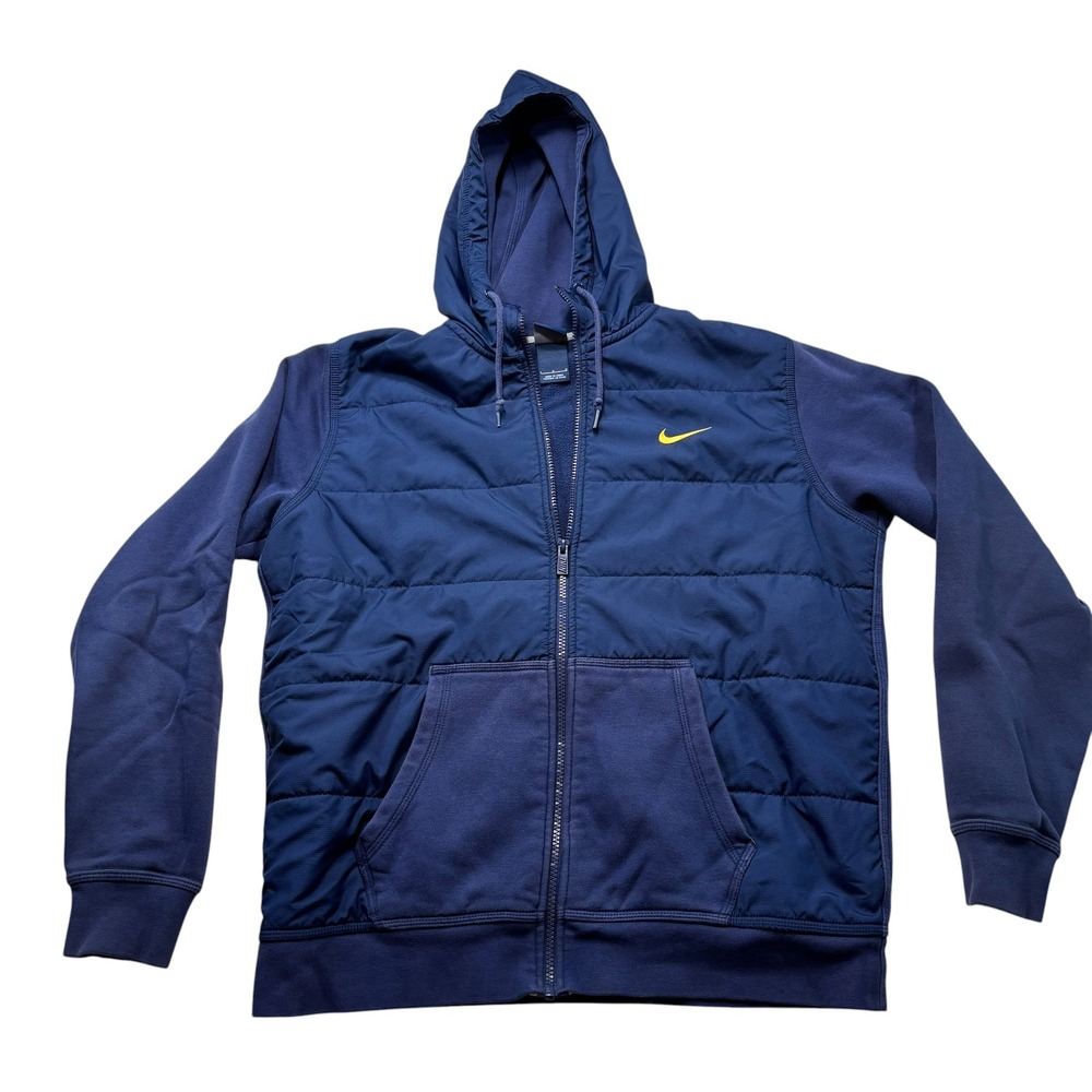 Nike Mens Navy Hybrid Quilted Full‎ Zip Hoodie Fleece Jacket 679372-410 L #1154